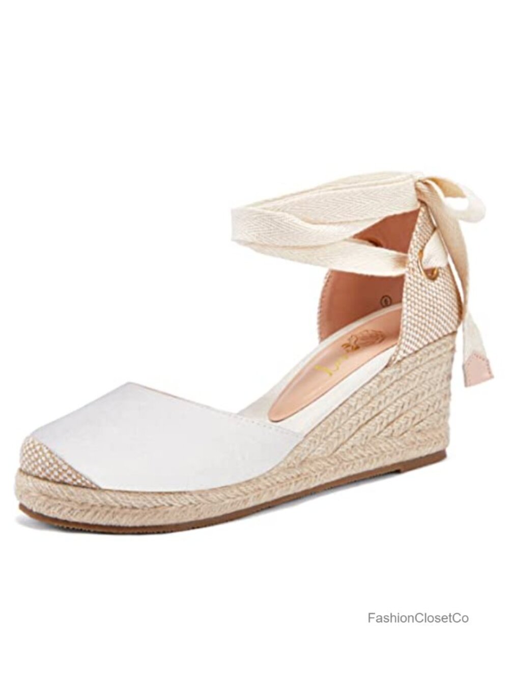 Linen Espadrille Platform Wedge Sandals Lace Up Closed Toe Ankle Strap Boho